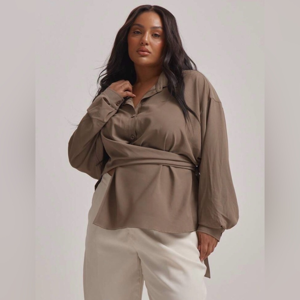 MUSERA Plus Size Long Sleeve Tie Side Shirt